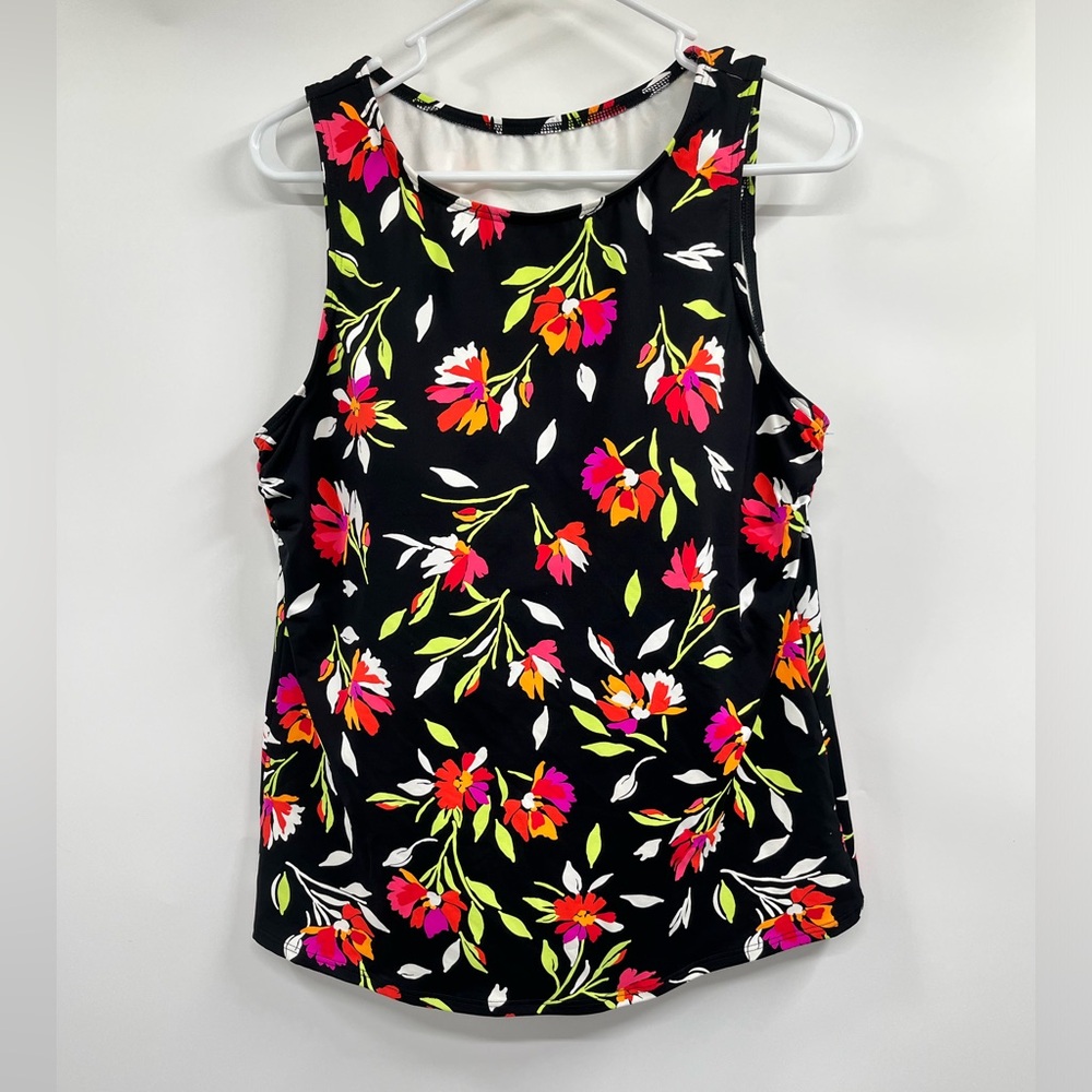 Lands' End Black Floral Swim Top